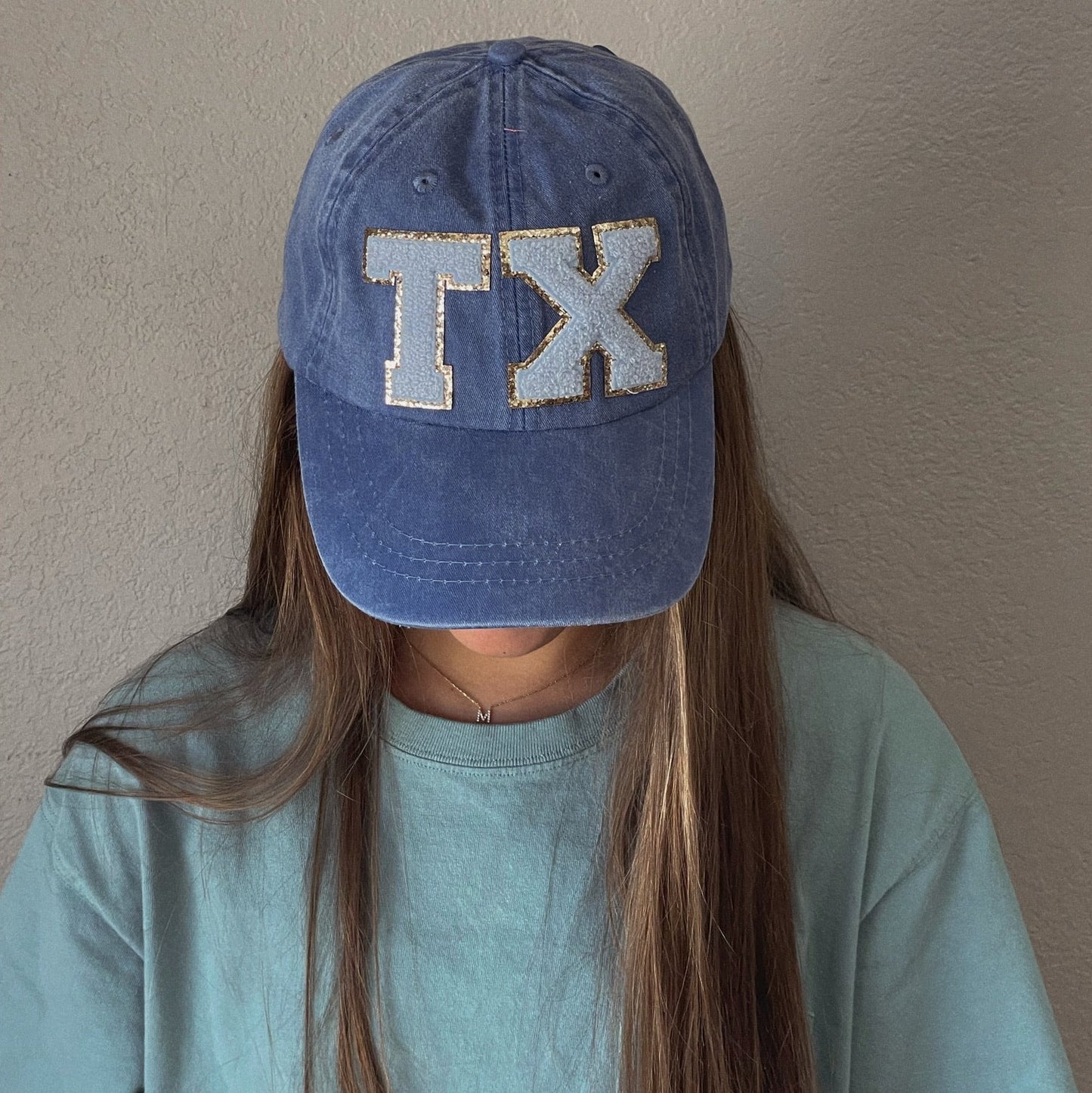 Royal Blue TX Glitter Letter Patch Unstructured Hat