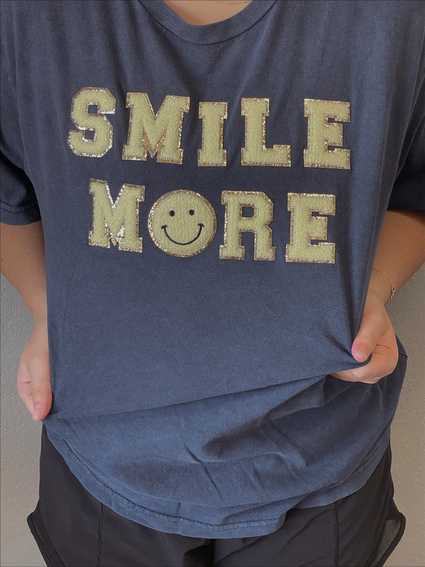 Smile More Glitter Patch Graphic Tee