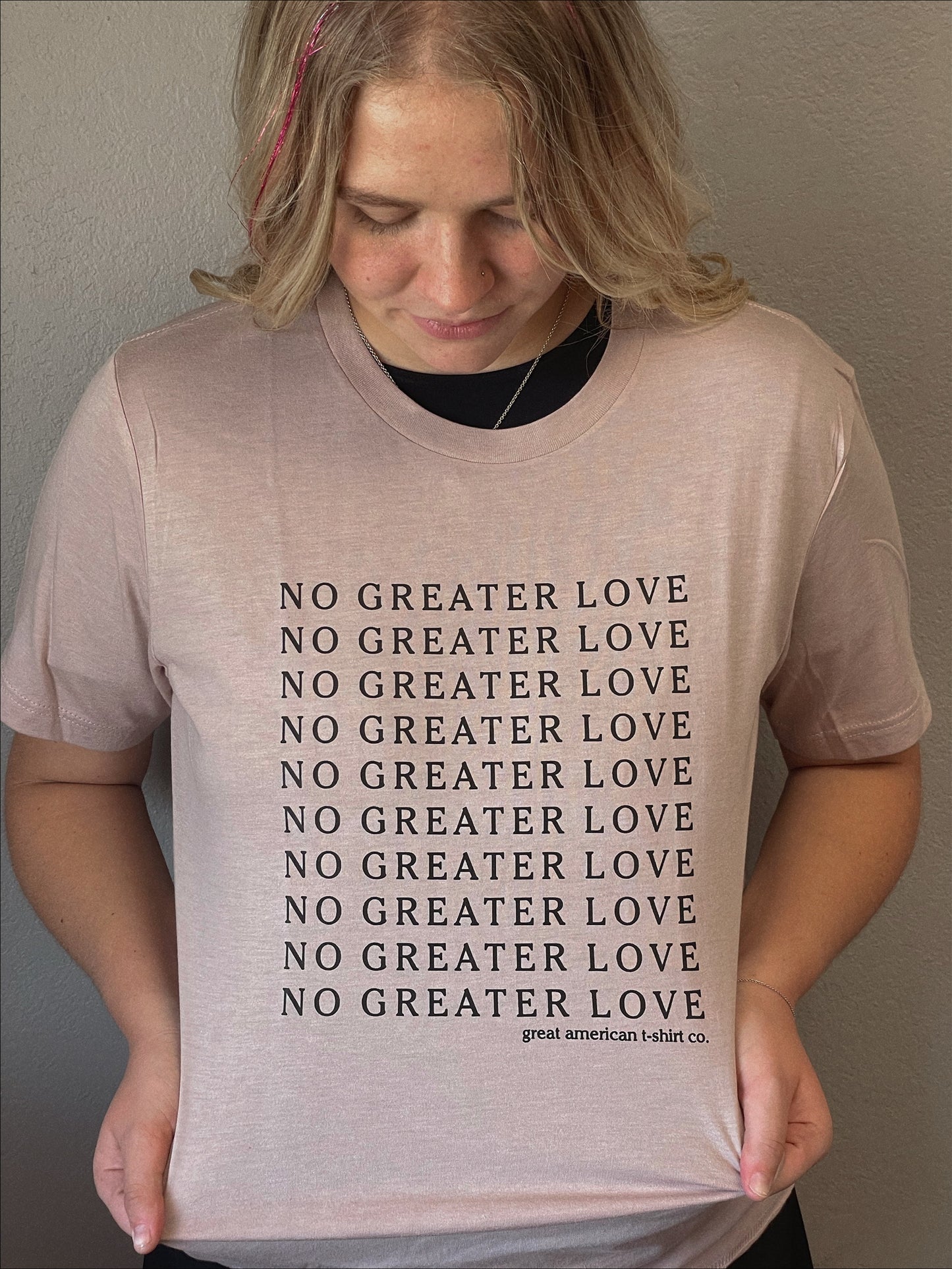 Heathered Pink No Greater Love Graphic Tee