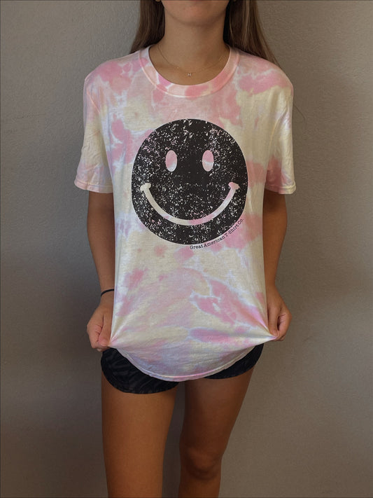 Smiley Face Sunset Tie Dye Graphic Tee