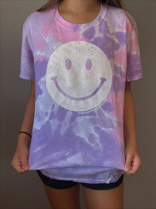 Smiley Face Cotton Candy Tie Dye Graphic Tee