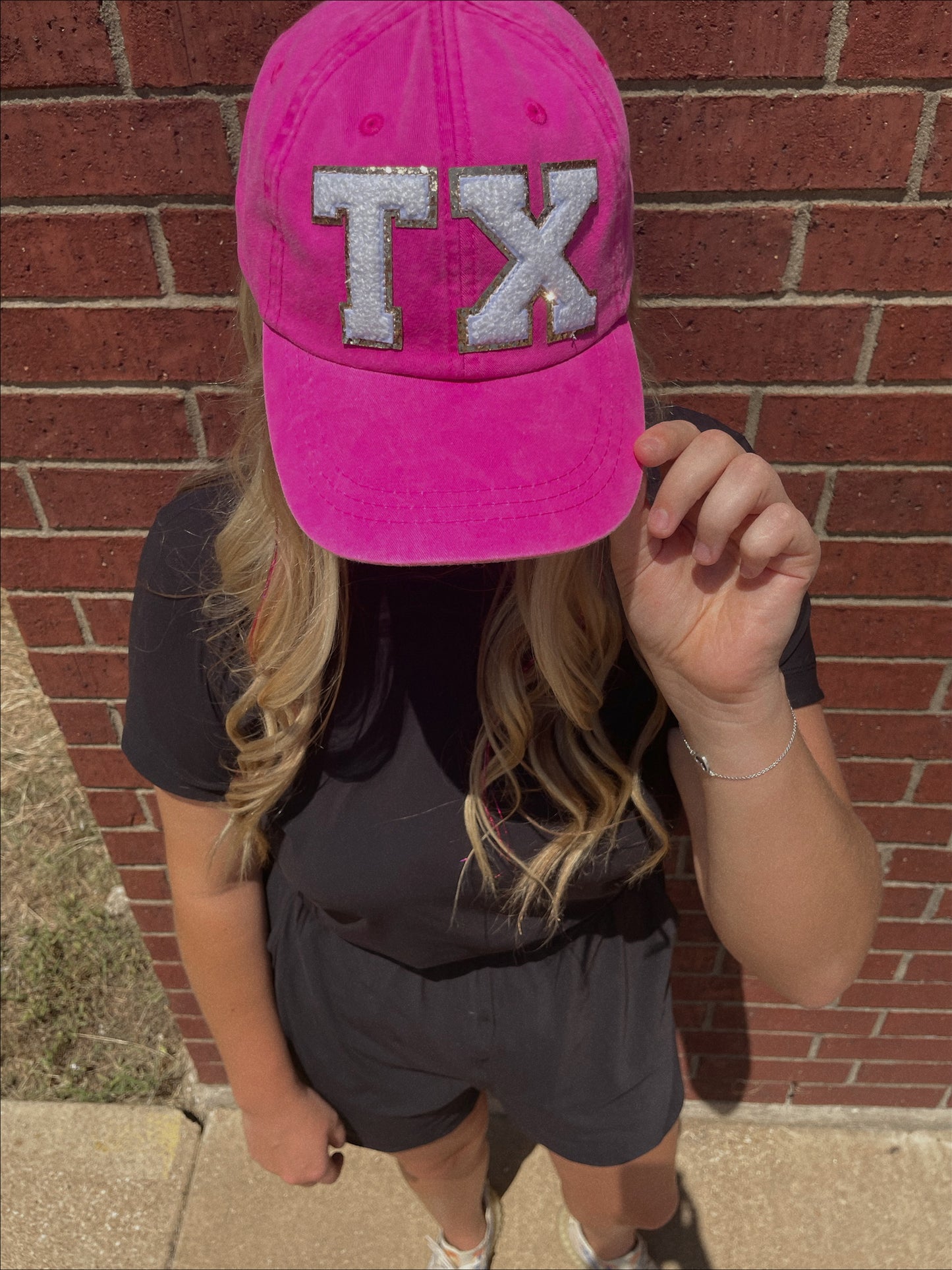 Neon Pink TX Glitter Letter Patch Unstructured Hat