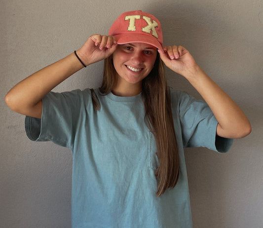 Coral TX Glitter Letter Patch Unstructured Hat