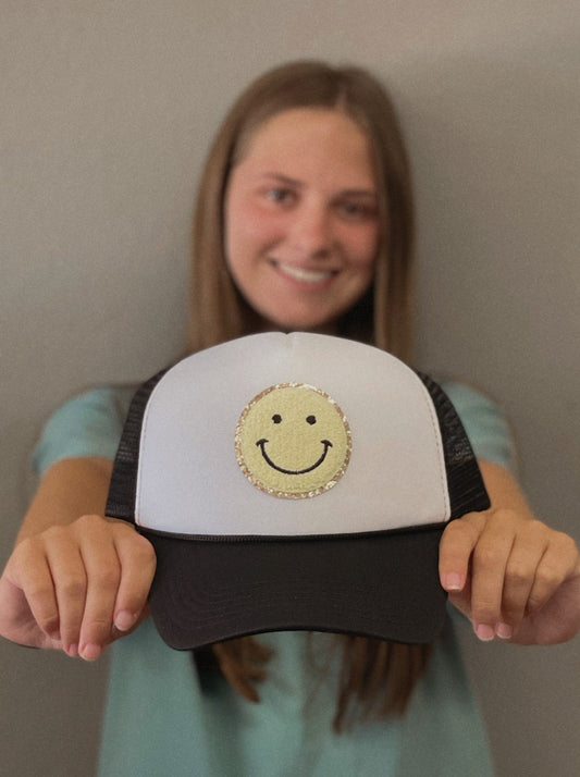 Glitter Smiley Face Patch Foam Hat