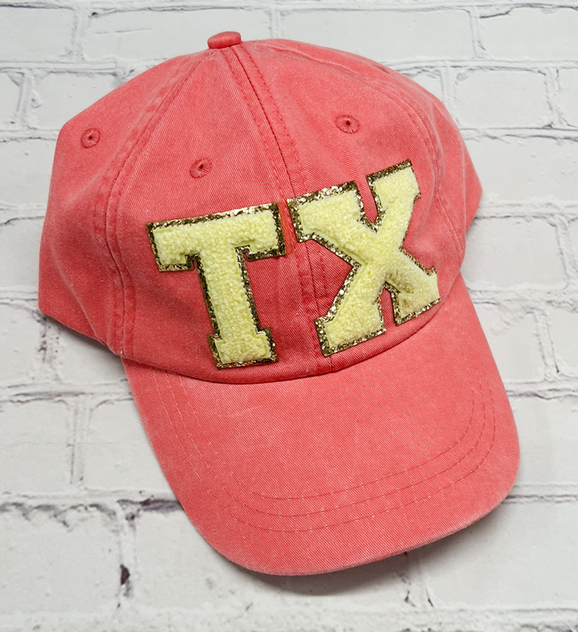 Coral TX Glitter Letter Patch Unstructured Hat