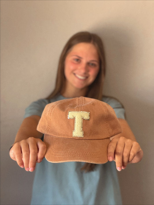 Personalized Terracotta Yellow Glitter Initial Letter Patch Unstructured Hat