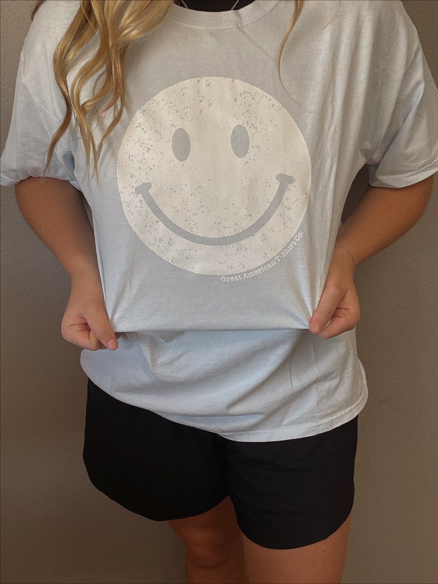 Light Blue Smiley Face Graphic Tee