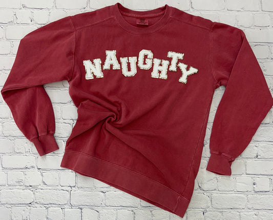 Naughty/Nice Letter Patch Graphic Sweatshirt