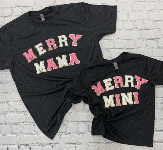 Merry Mama Letter Patch Graphic Tee