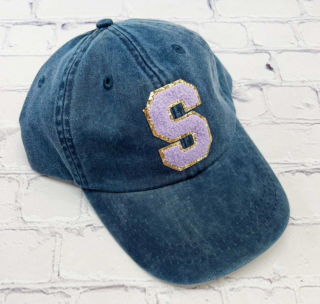 Personalized Midnight Light Purple Glitter Initial Letter Patch Unstructured Hat