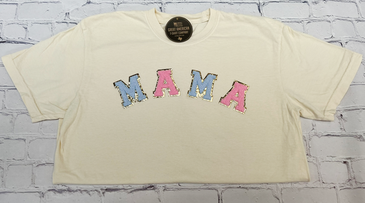 Pink and Blue Ivory Mama Glitter Patch Graphic Tee