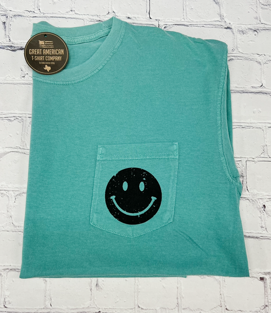 Seafoam Pocket Smiley Face Graphic Tee