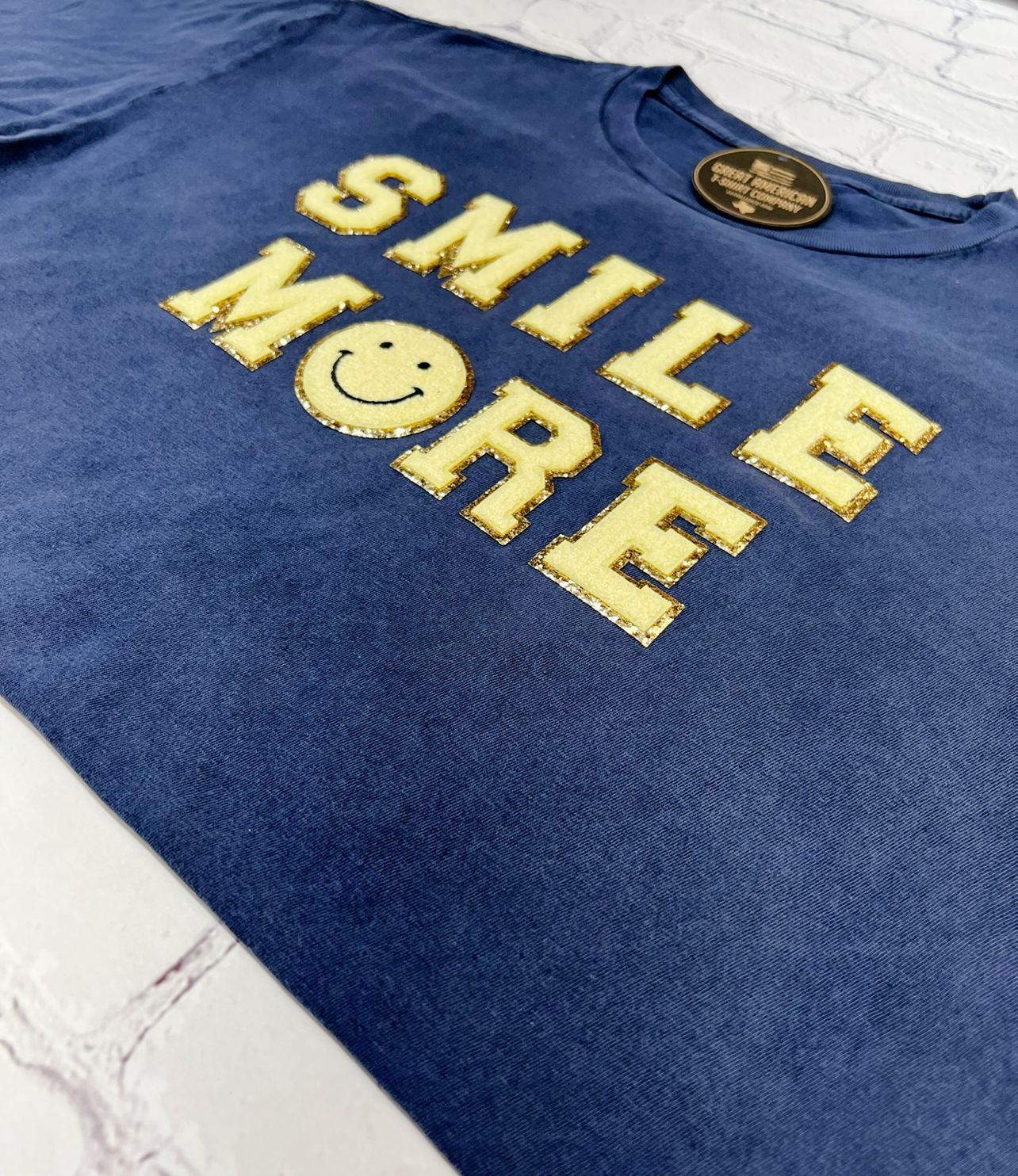 Smile More Glitter Patch Graphic Tee