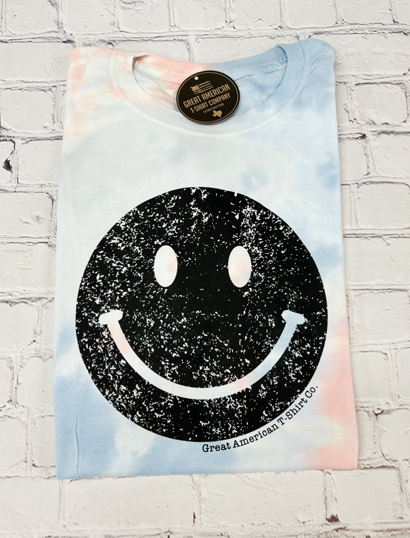 Smiley Face Coral Tie Dye Graphic Tee