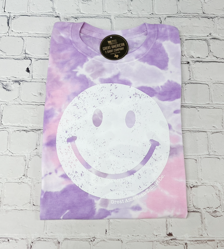 Smiley Face Cotton Candy Tie Dye Graphic Tee