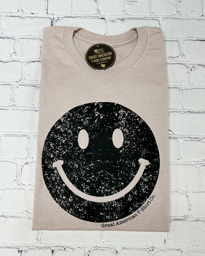 Heather Pink Smiley Face Graphic Tee