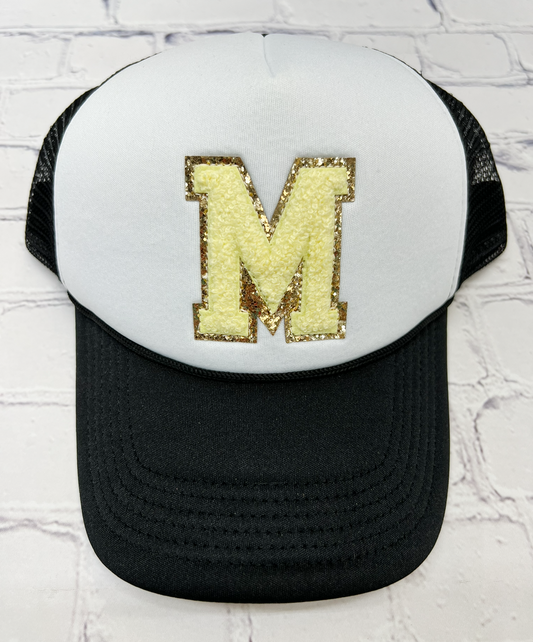 Personalized Yellow Glitter Initial Letter Patch Foam Hat