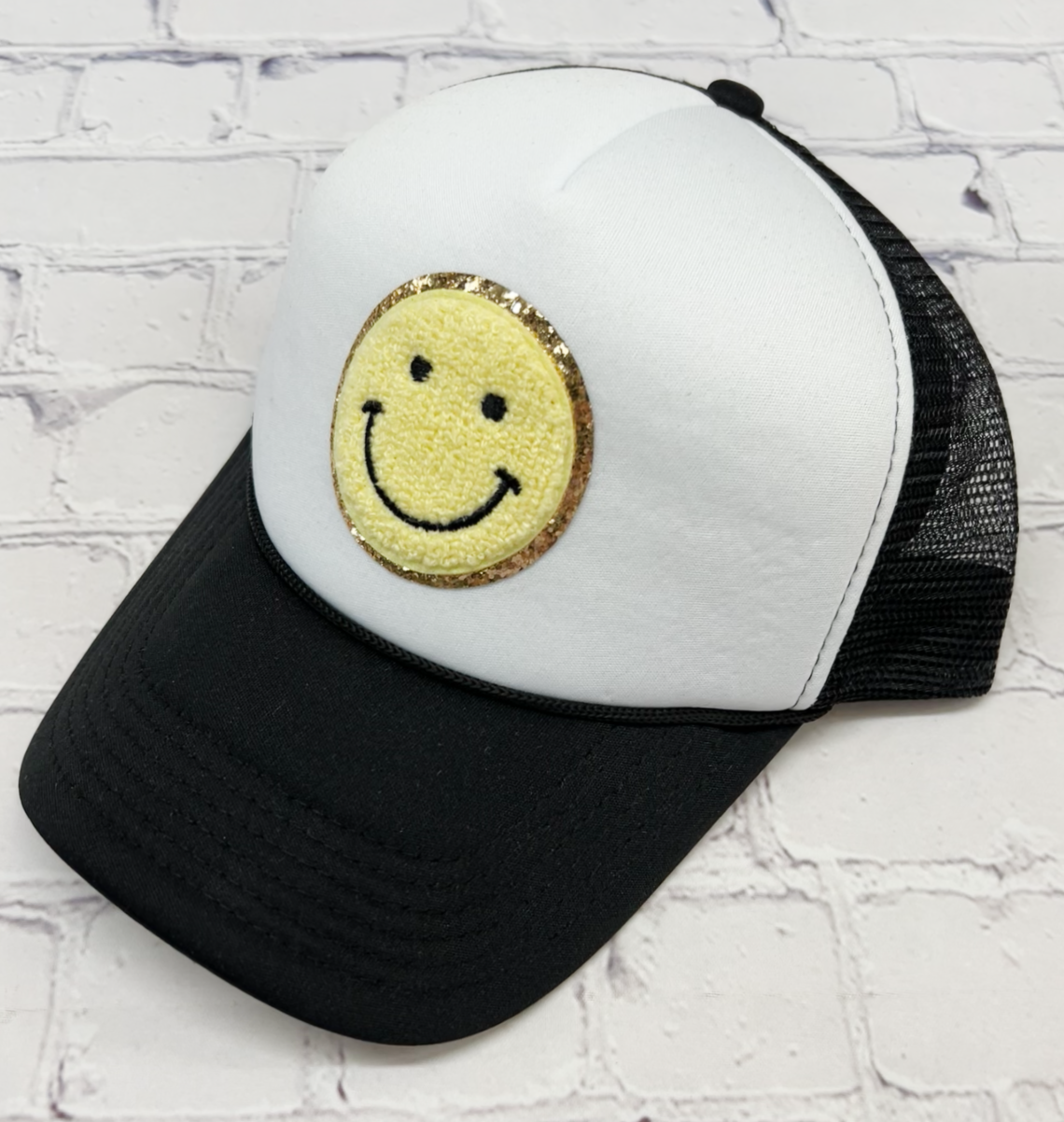 Glitter Smiley Face Patch Foam Hat